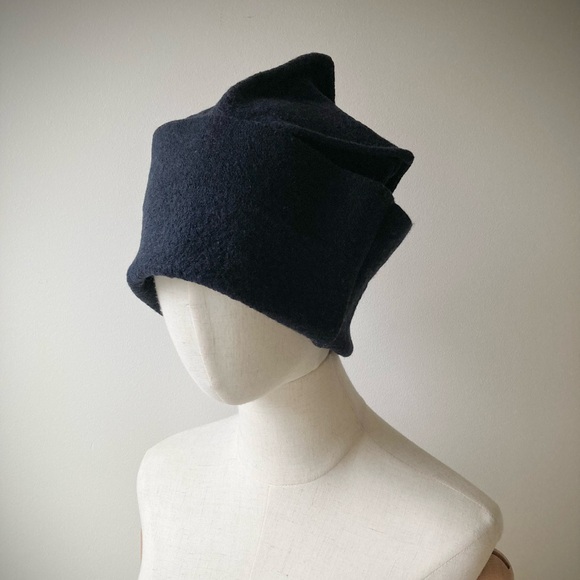 joodito origami crown merino wool sweater hat bucket beanie cap dark blue navy - Picture 4 of 10